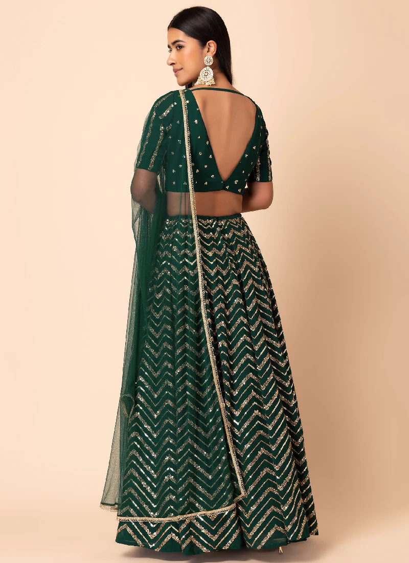 Sequence Work Georgette Green Lehenga Choli For Mehendi Function - Image 4