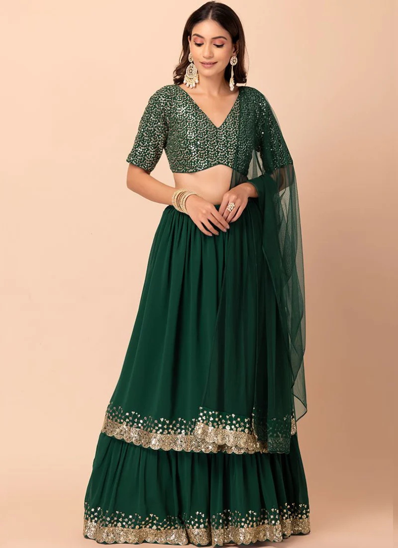 Sequence Work Georgette Green Mehendi Function Wear Lehenga Choli