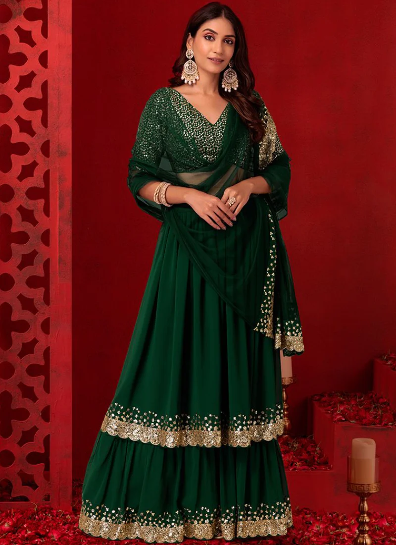 Sequence Work Georgette Green Mehendi Function Wear Lehenga Choli - Image 2