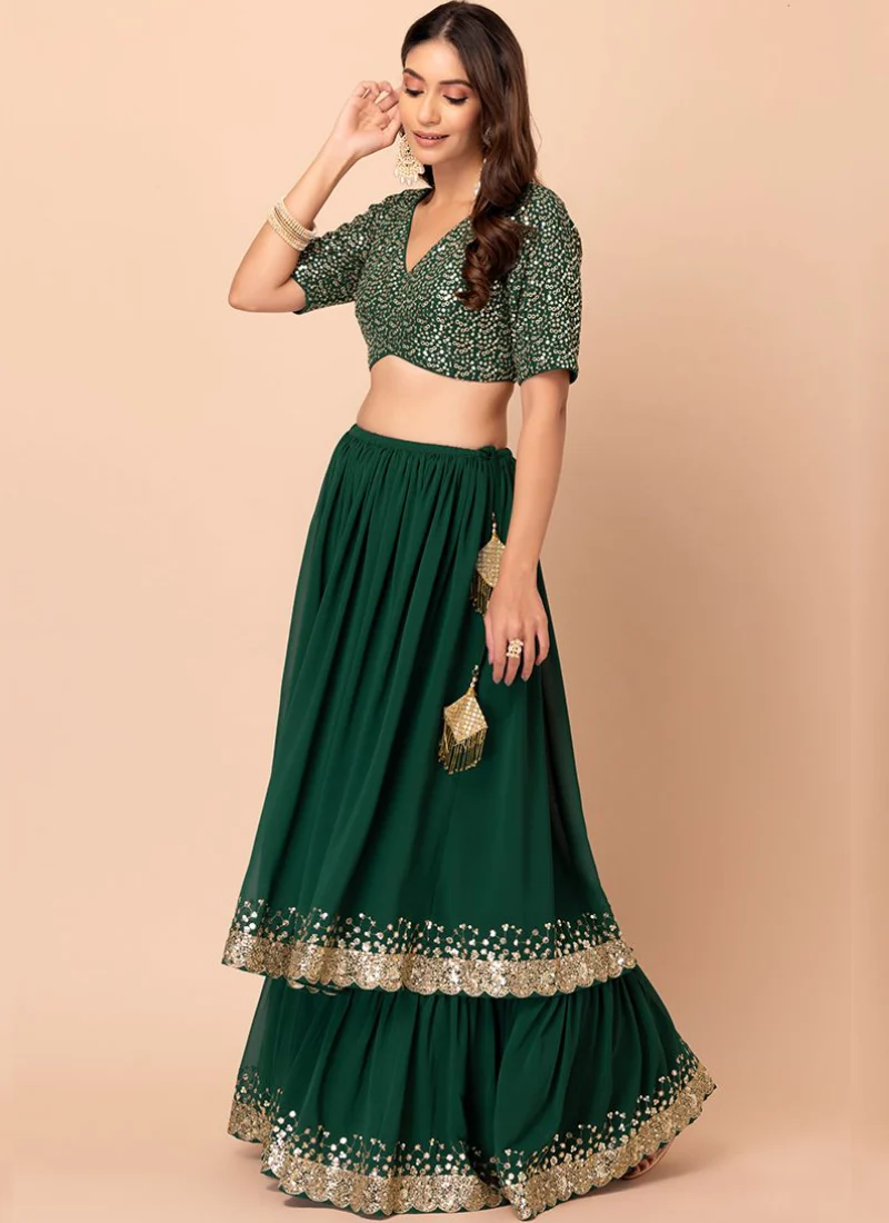 Sequence Work Georgette Green Mehendi Function Wear Lehenga Choli - Image 3