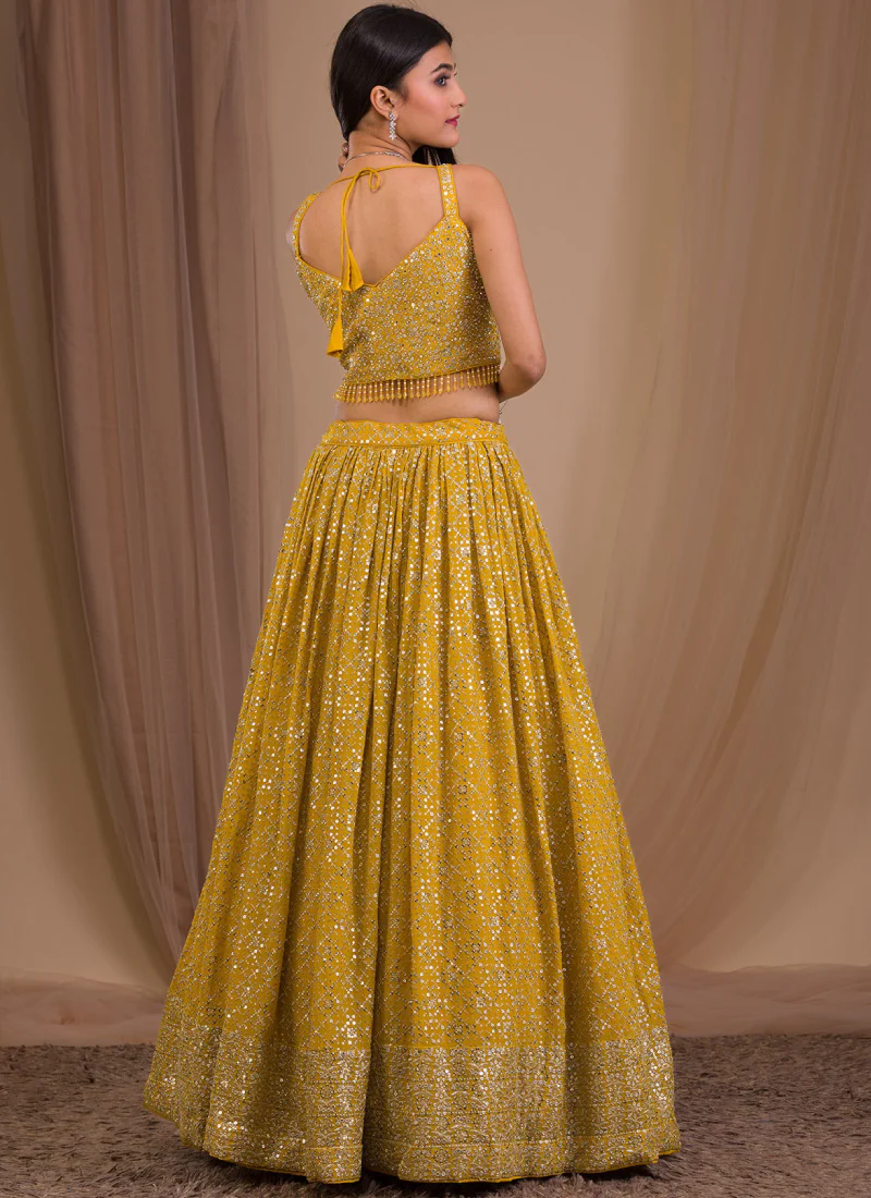 Sequence Work Georgette Haldi Special Designer Yellow Lehenga Choli - Image 5