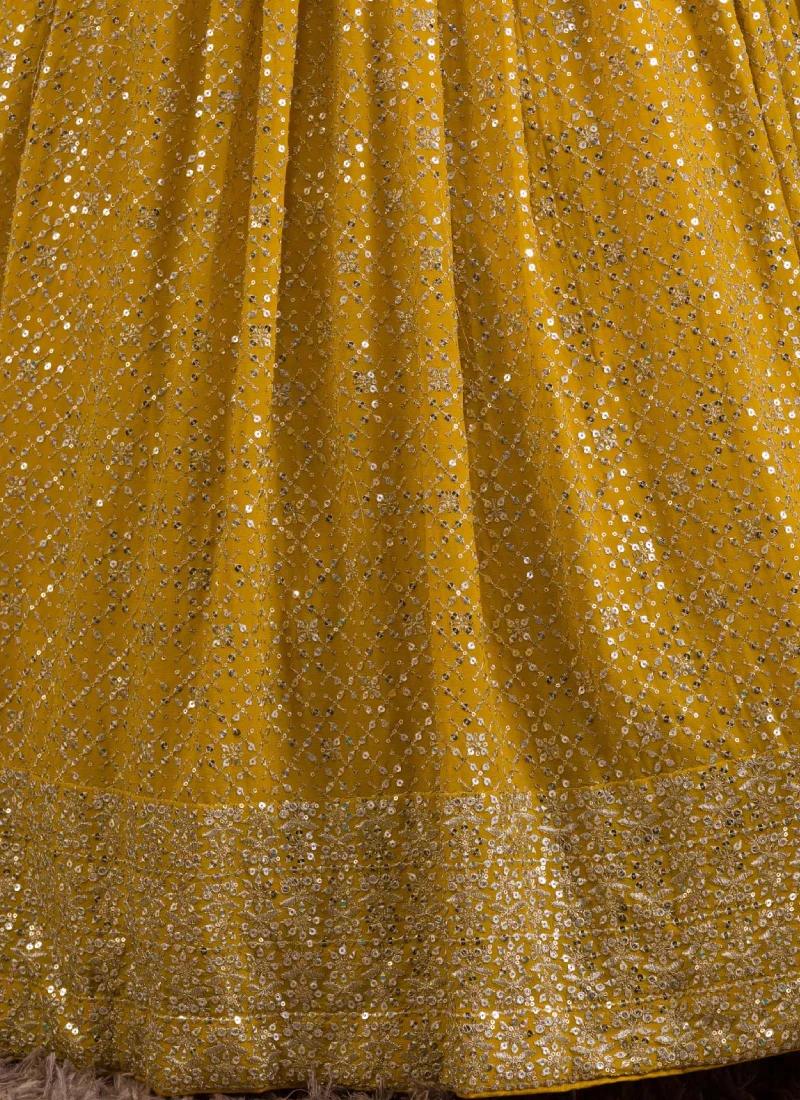 Sequence Work Georgette Haldi Special Designer Yellow Lehenga Choli - Image 6