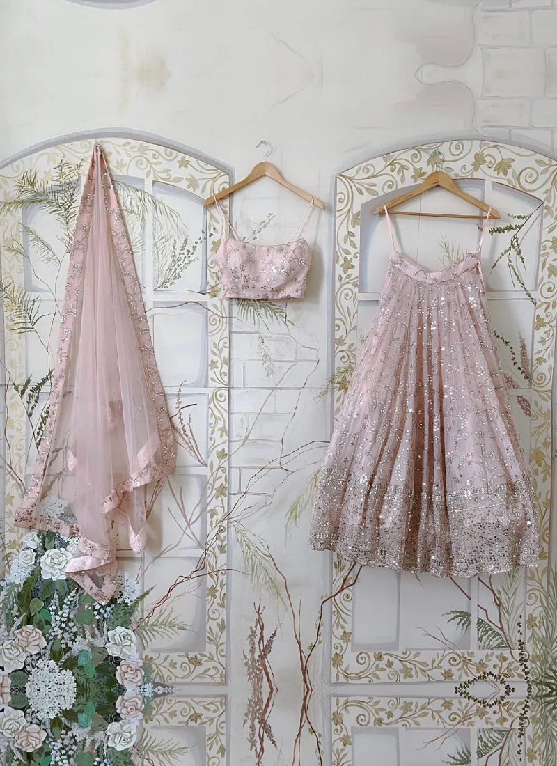 Sequence Work Georgette Light Pink Reception Wear Lehenga Choli - Image 2