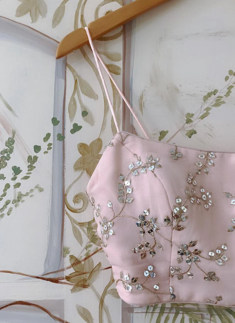 Sequence Work Georgette Light Pink Reception Wear Lehenga Choli - Image 3