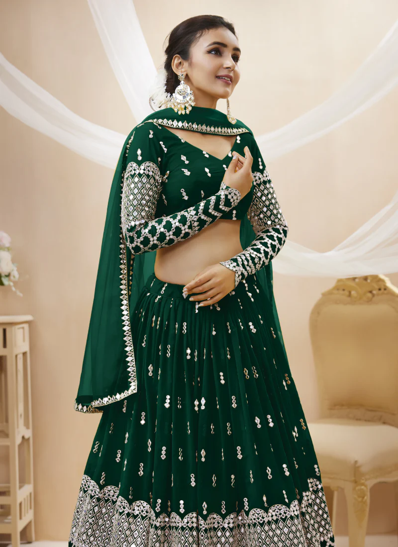 Sequence Work Georgette Material Bottle Green Lehenga Choli - Image 4