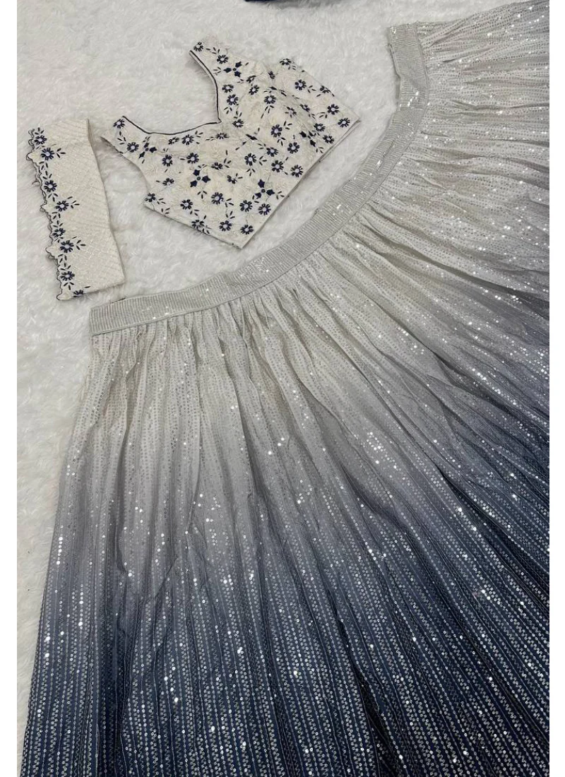 Sequence Work Georgette Navy Blue And White Party Wear Lehenga Choli - Image 6