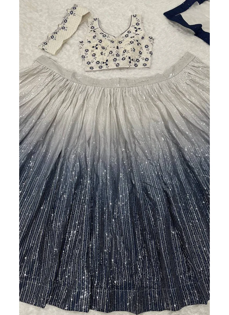 Sequence Work Georgette Navy Blue And White Party Wear Lehenga Choli - Image 7