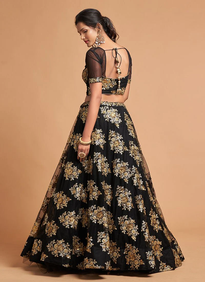Shiny Black Party Wear Net Lehenga Choli Design - Image 4