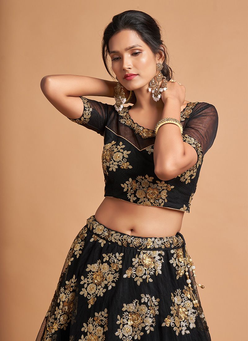 Shiny Black Party Wear Net Lehenga Choli Design - Image 5