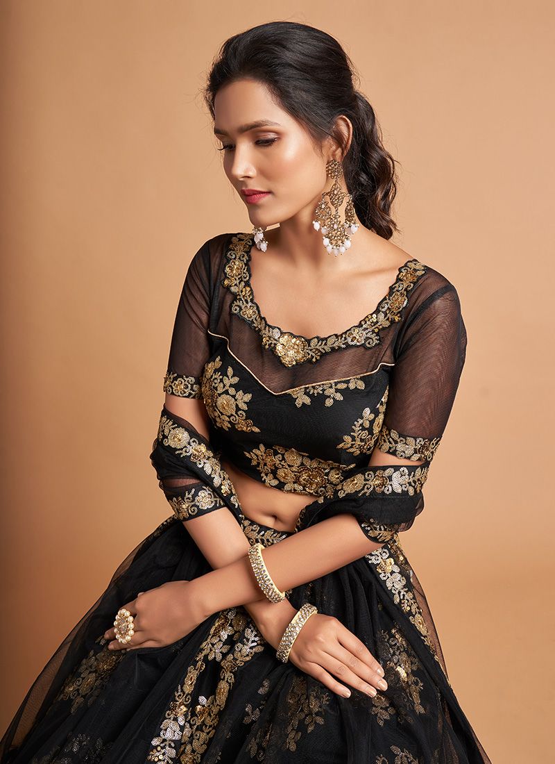 Shiny Black Party Wear Net Lehenga Choli Design - Image 6