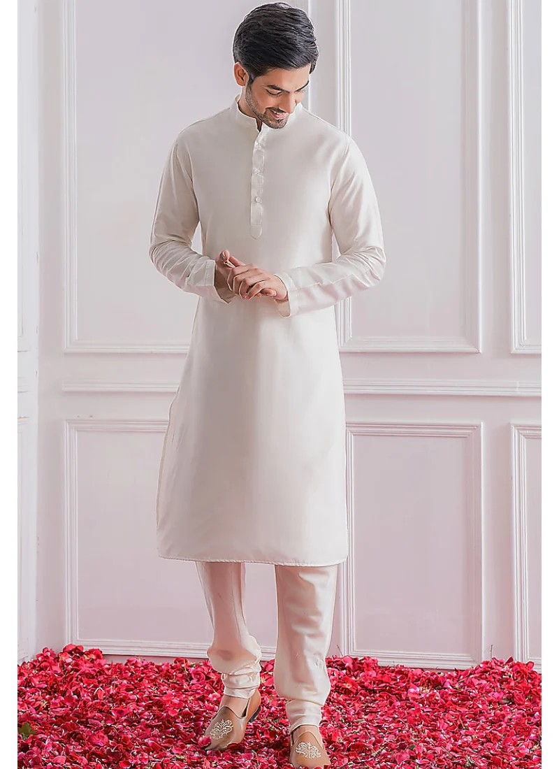 Silk Material Sequence Work White Kurta With Pista Green Jacket - Image 3