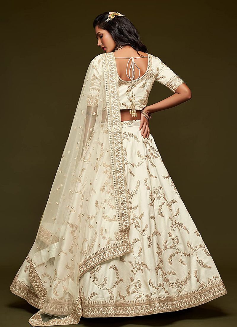 Simple White Lehenga Designs in Art Silk - Image 3