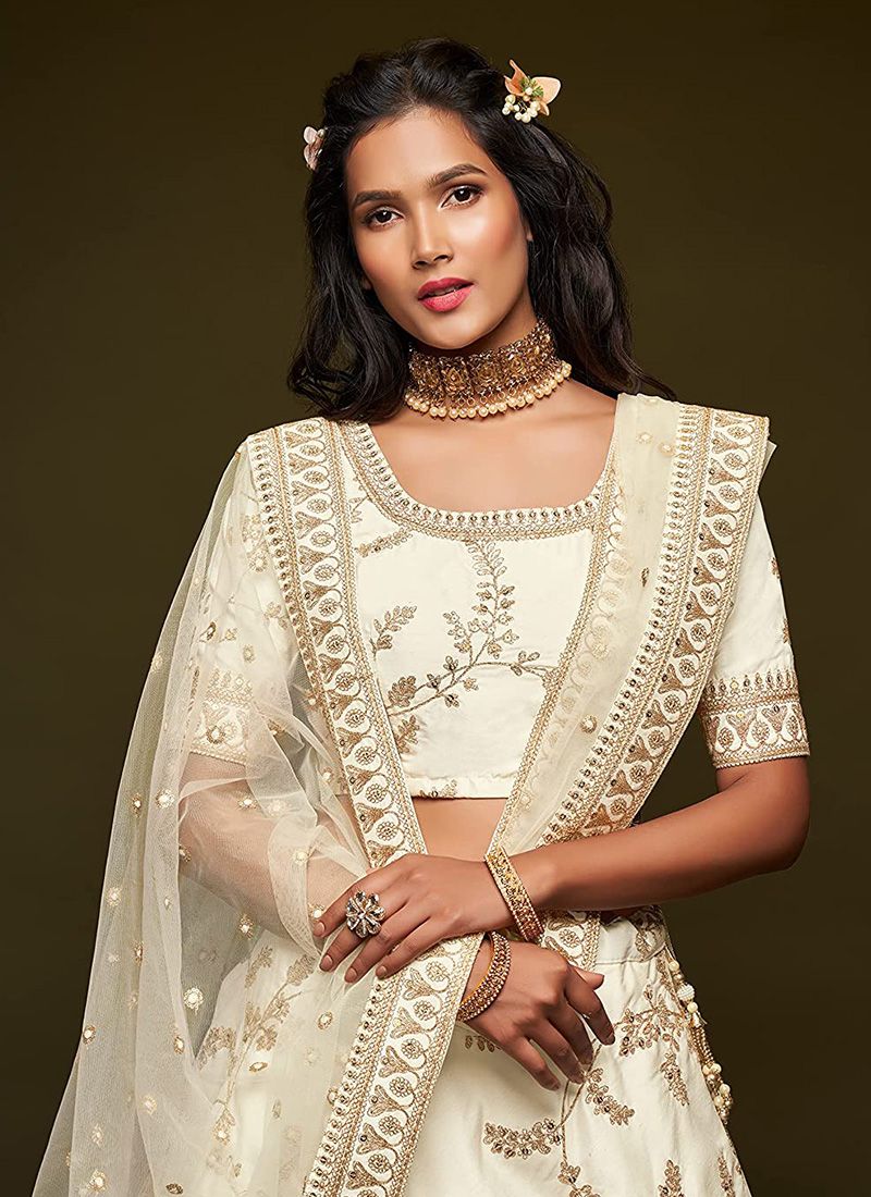 Simple White Lehenga Designs in Art Silk - Image 5