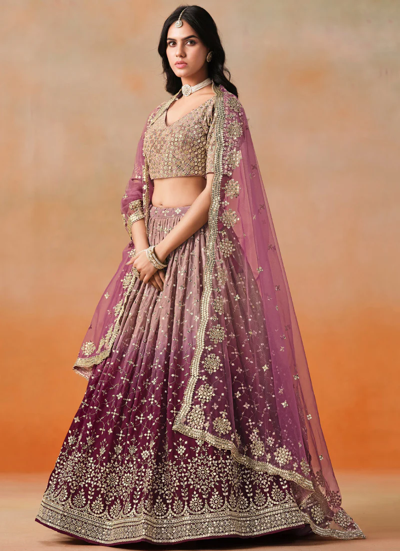 Spectacular Maroon Embroidered Georgette Traditional Lehenga Choli - Image 3