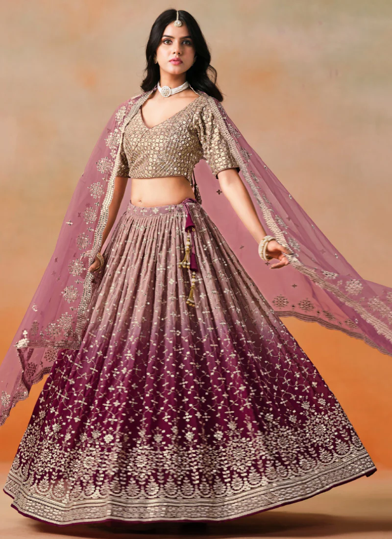 Spectacular Maroon Embroidered Georgette Traditional Lehenga Choli - Image 4