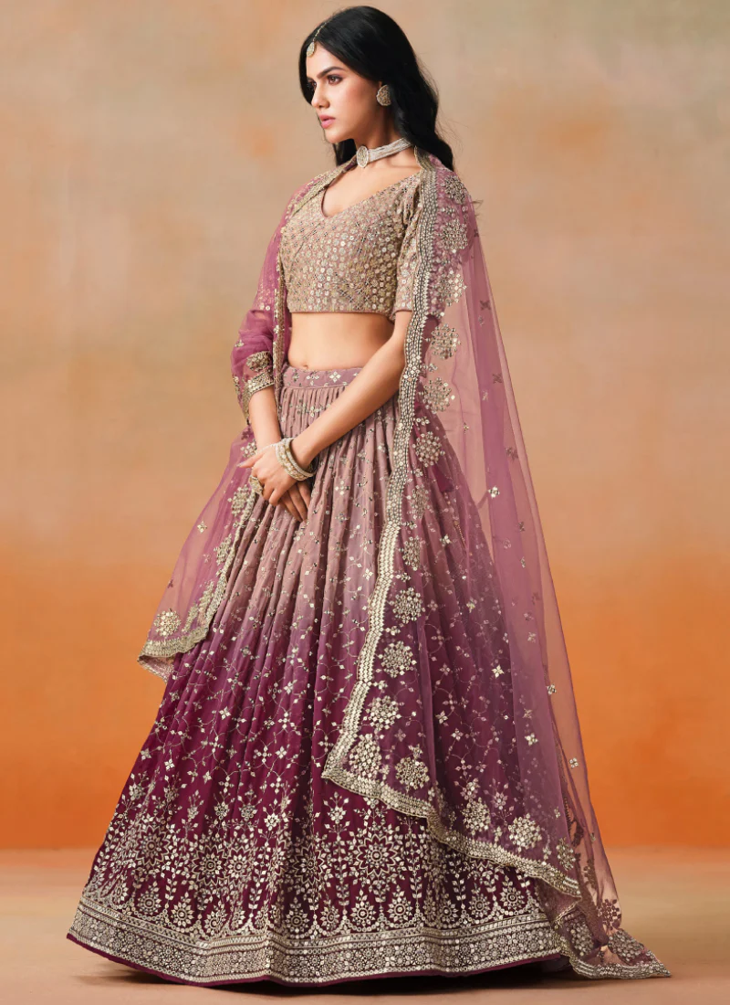 Spectacular Maroon Embroidered Georgette Traditional Lehenga Choli - Image 5