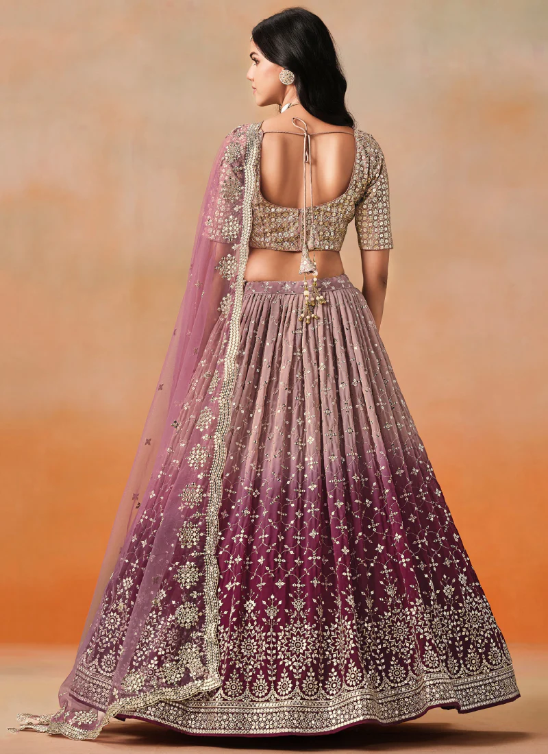 Spectacular Maroon Embroidered Georgette Traditional Lehenga Choli - Image 6