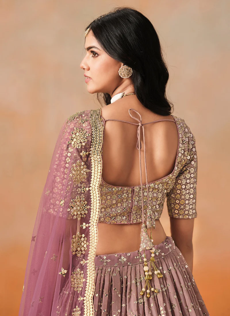 Spectacular Maroon Embroidered Georgette Traditional Lehenga Choli - Image 7