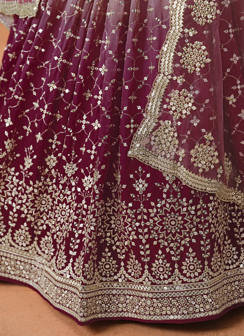 Spectacular Maroon Embroidered Georgette Traditional Lehenga Choli - Image 8