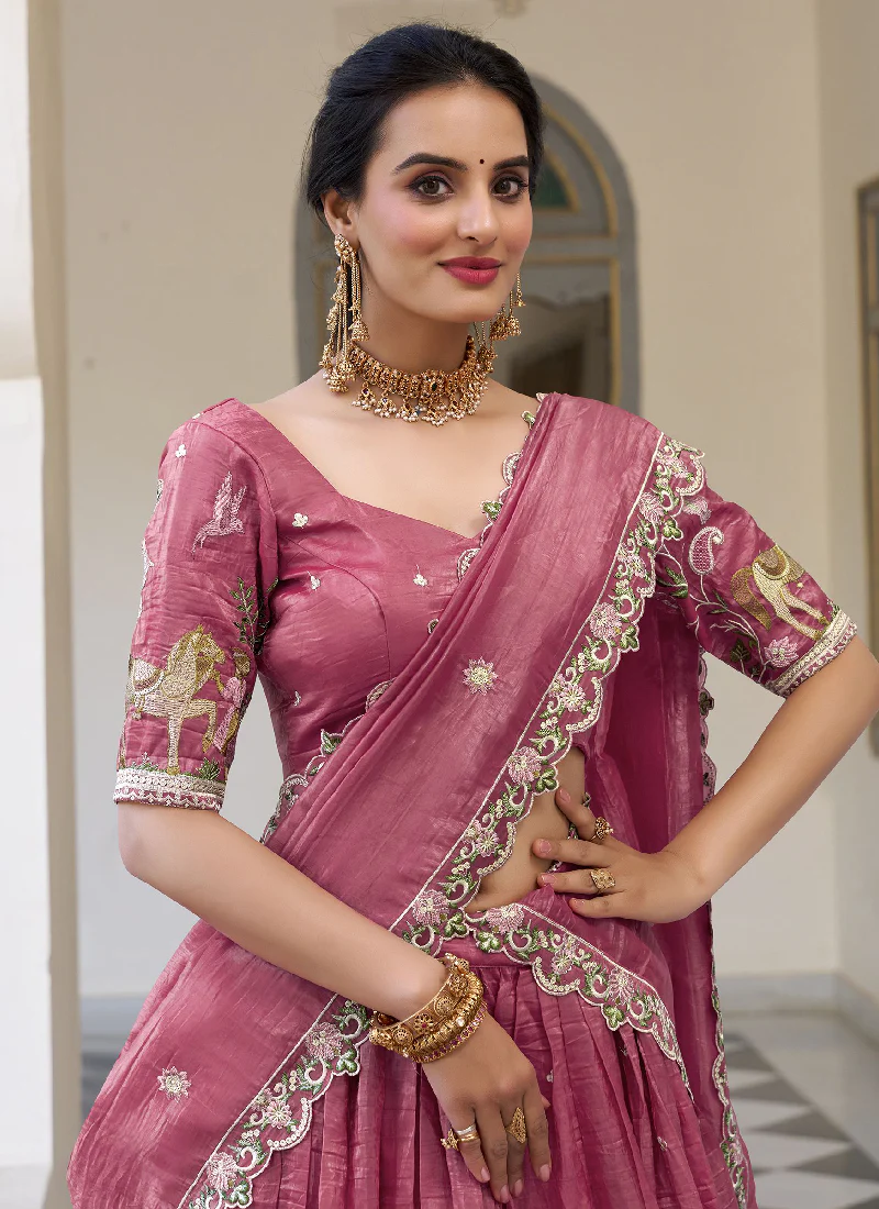 Spectacular Sequence Embroidered Silk Pink Lehenga Choli For Wedding - Image 2