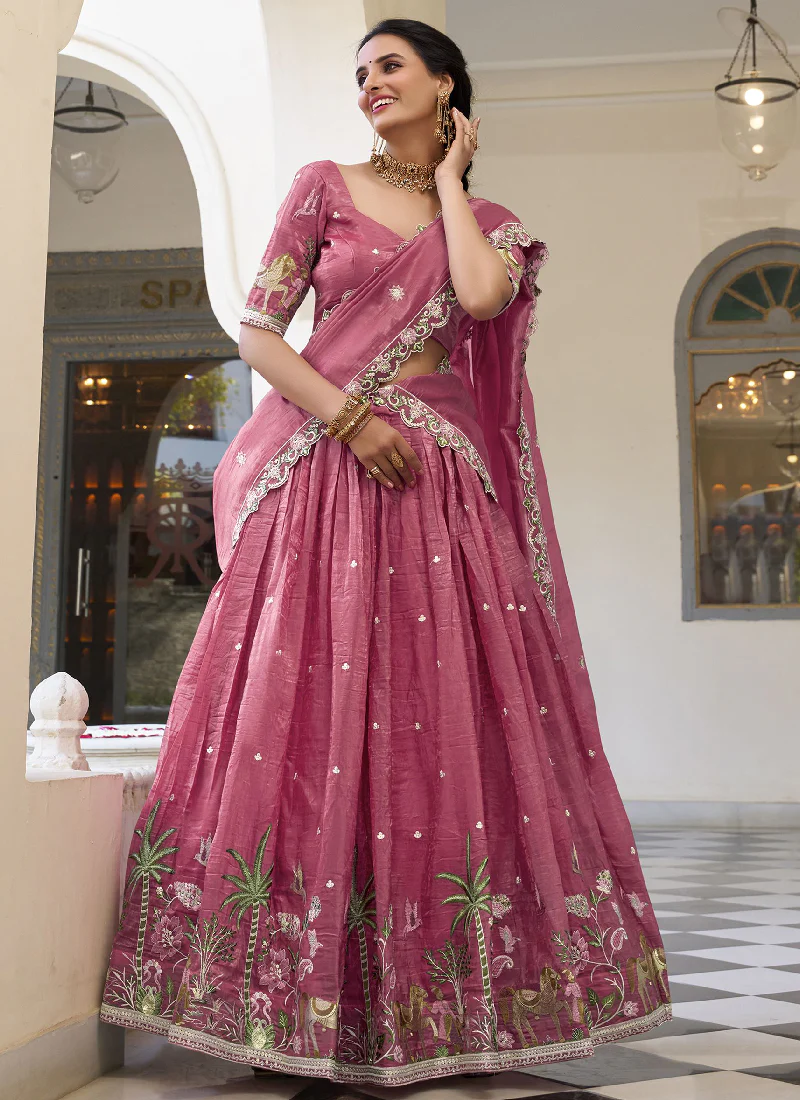 Spectacular Sequence Embroidered Silk Pink Lehenga Choli For Wedding - Image 4