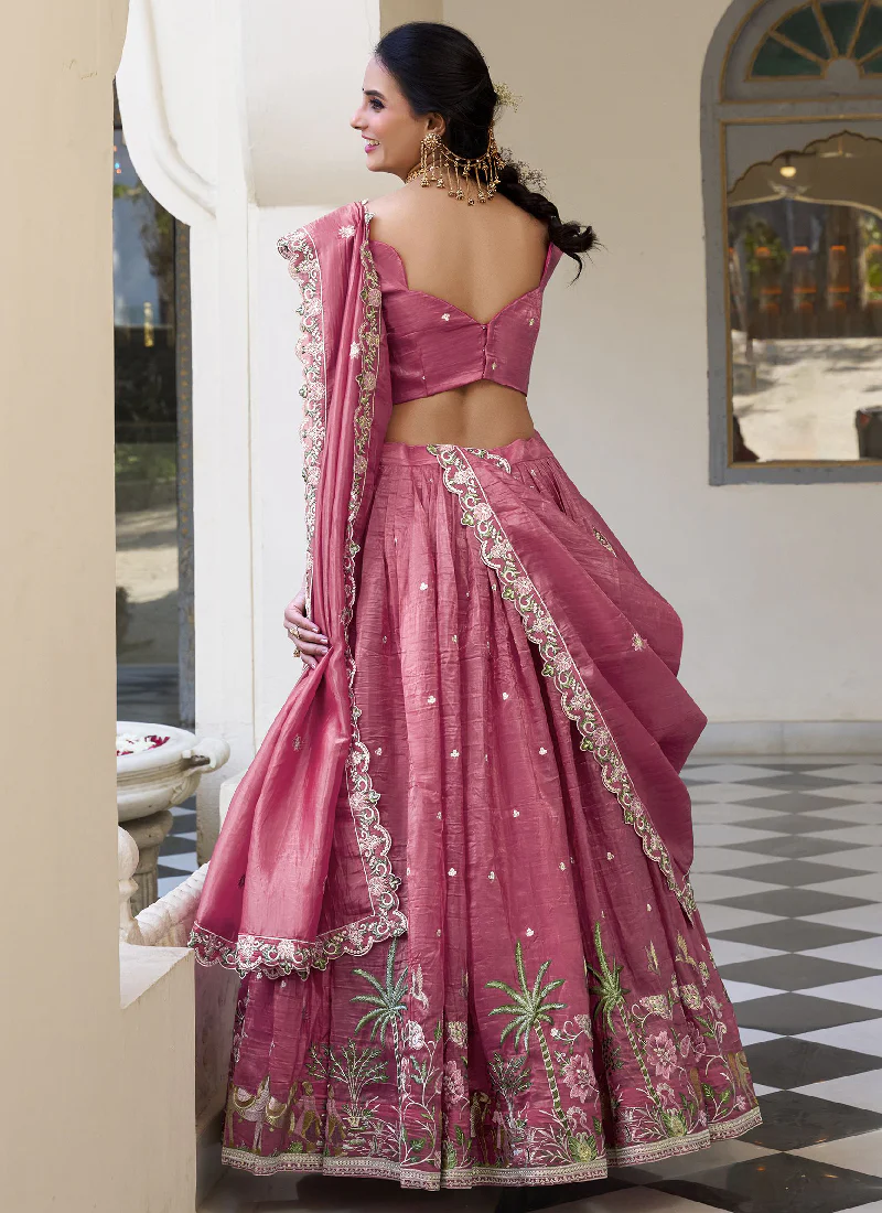 Spectacular Sequence Embroidered Silk Pink Lehenga Choli For Wedding - Image 5