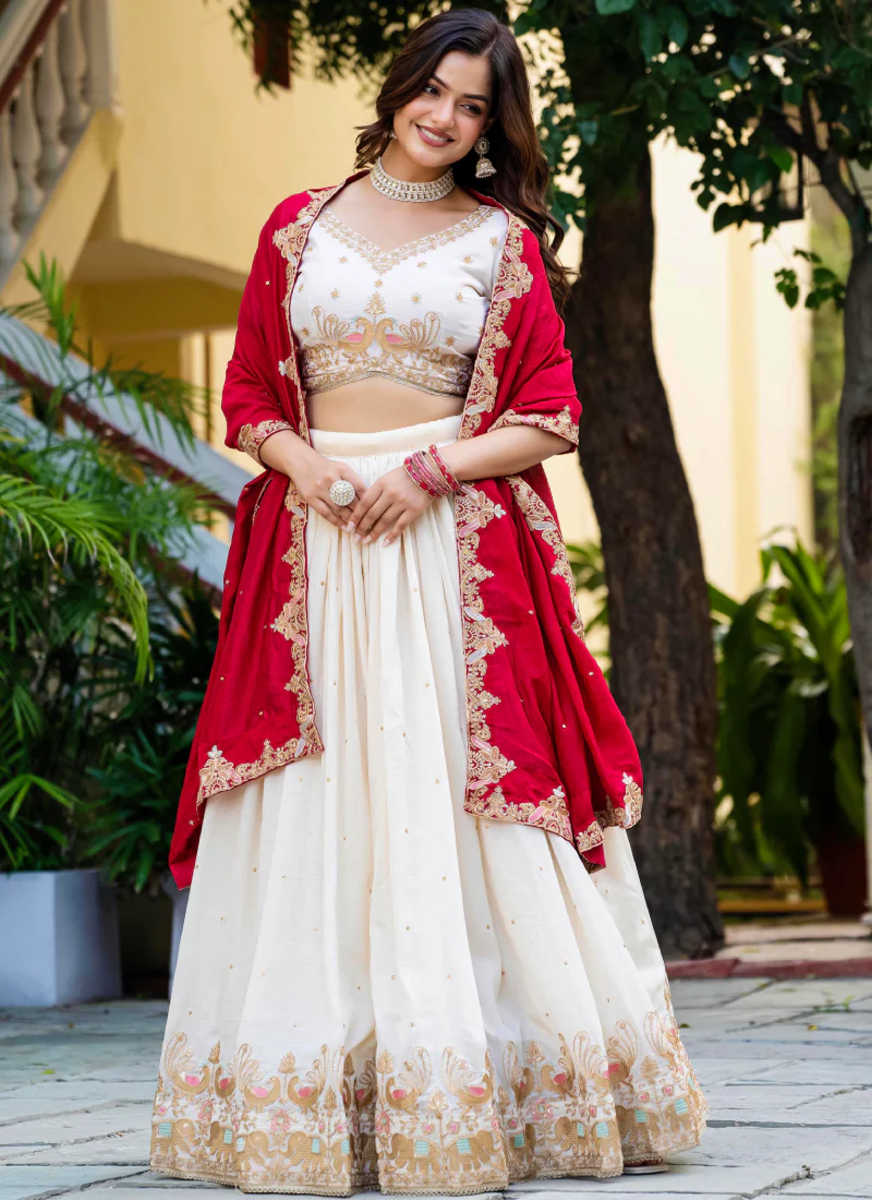 Spectacular Silk Sequence Embroidery Work Beige Lehenga Choli Set - Image 3