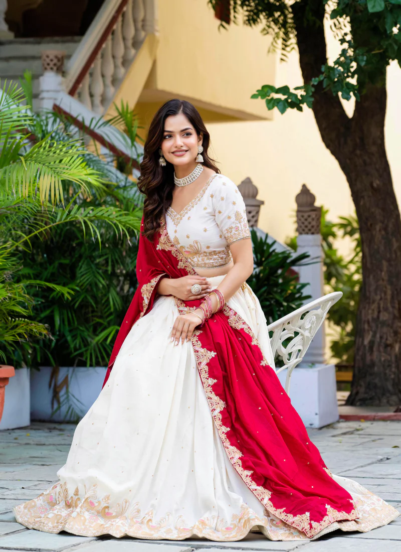 Spectacular Silk Sequence Embroidery Work Beige Lehenga Choli Set - Image 7