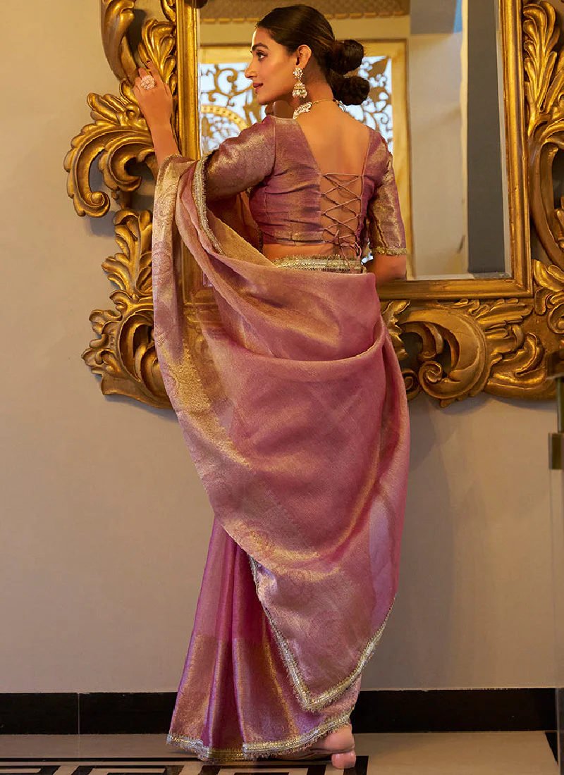 Spectacular Wedding Wear Tissue Silk Zari Weaving Light Pink Saree - Image 5