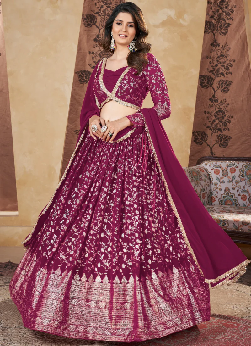 Striking Foil Work Rani Pink Georgette Lehenga Choli For Occasion - Image 2