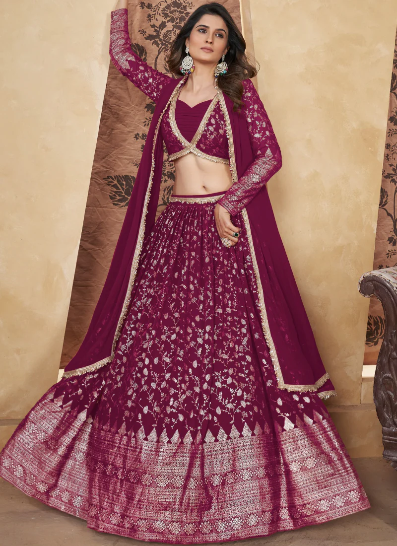 Striking Foil Work Rani Pink Georgette Lehenga Choli For Occasion - Image 3