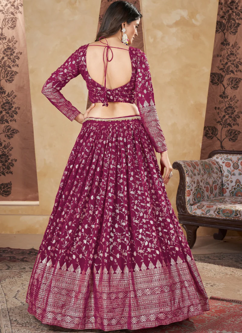 Striking Foil Work Rani Pink Georgette Lehenga Choli For Occasion - Image 4