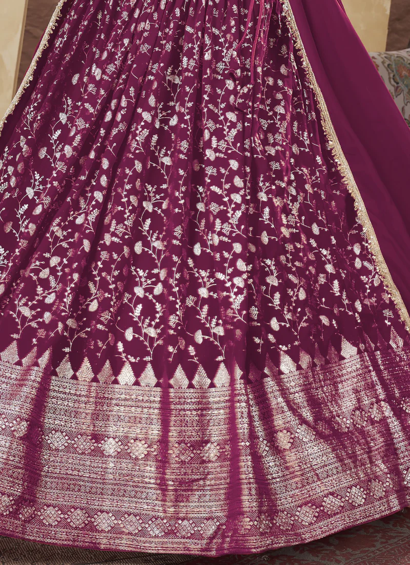 Striking Foil Work Rani Pink Georgette Lehenga Choli For Occasion - Image 6