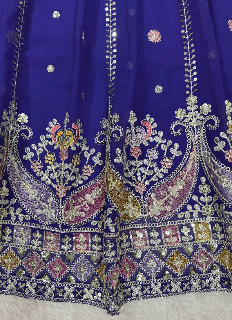 Thread Sequence Work Faux Georgette Royal Blue Lehenga Choli For Women - Image 5