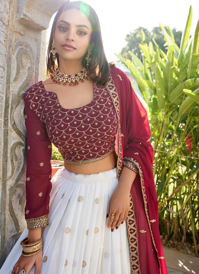 Timeless White Party Wear Georgette Sequins Embroidered Lehenga Choli - Image 2