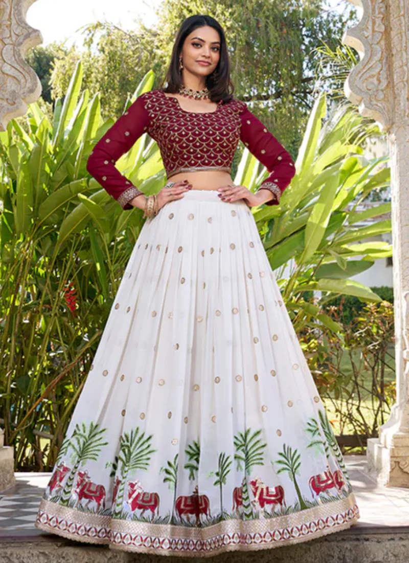 Timeless White Party Wear Georgette Sequins Embroidered Lehenga Choli - Image 3