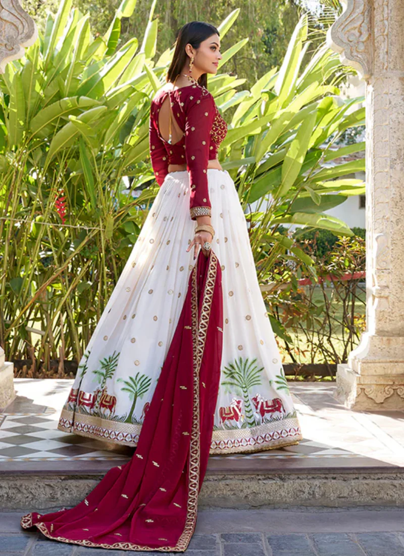 Timeless White Party Wear Georgette Sequins Embroidered Lehenga Choli - Image 5