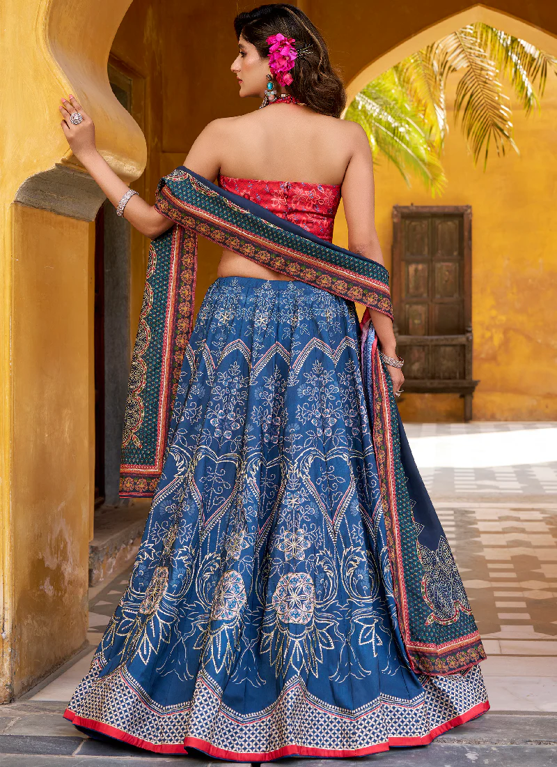 Traditional Wear Printed Vaishali Silk Blue Lehenga With Pink Blouse - Image 5