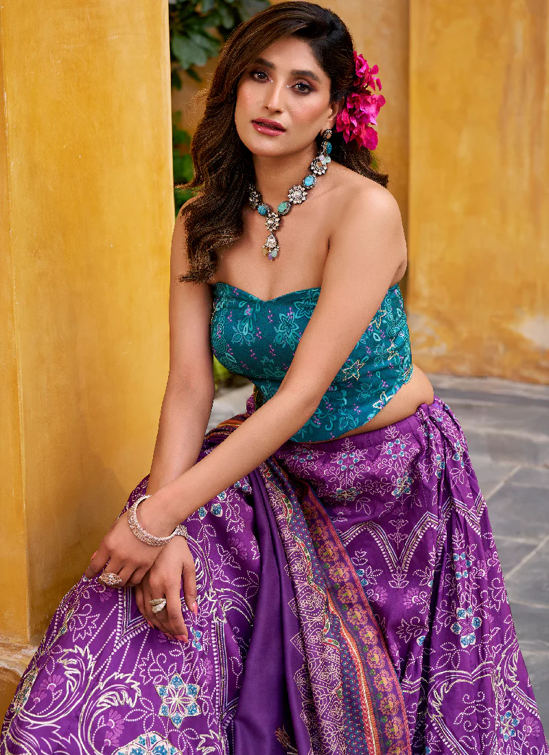 Vaishali Silk Printed With Beads Work Purple Lehenga With Fancy Choli - Image 2