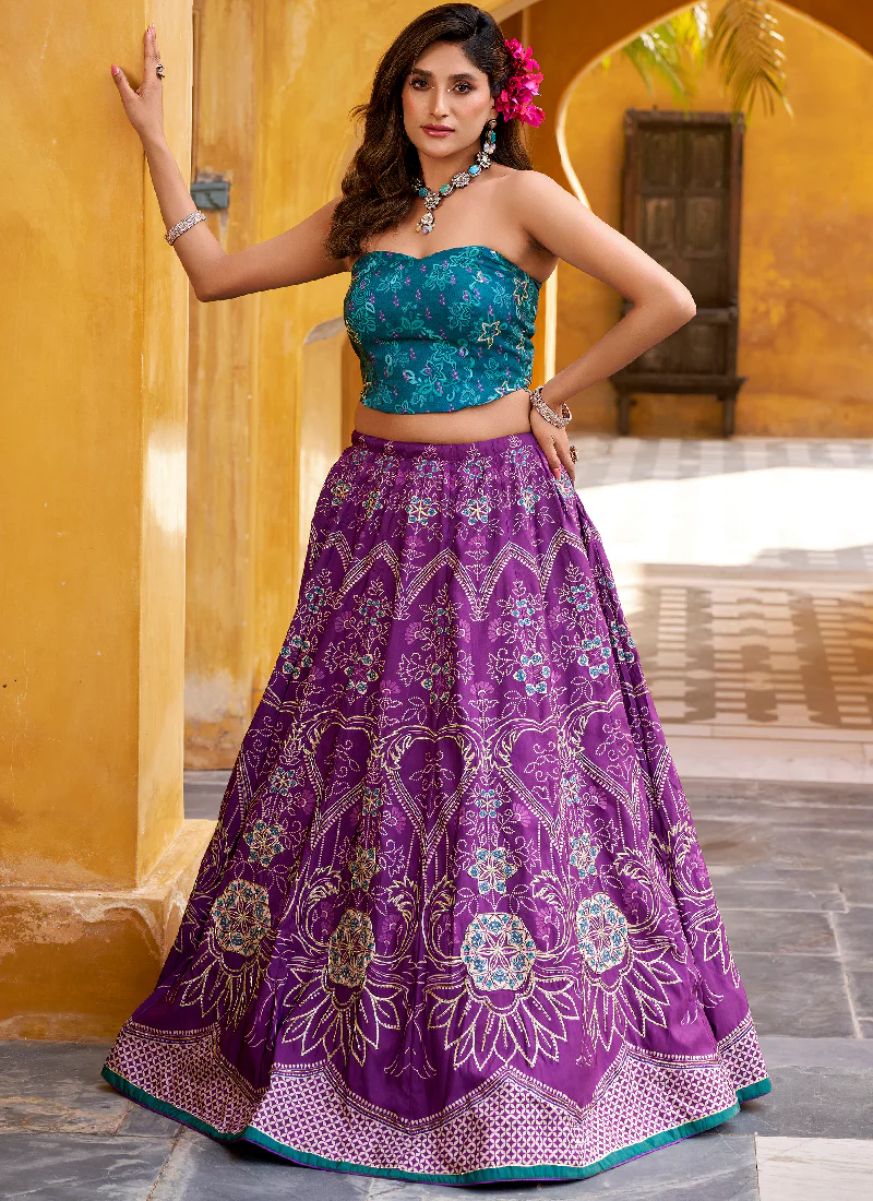 Vaishali Silk Printed With Beads Work Purple Lehenga With Fancy Choli - Image 4