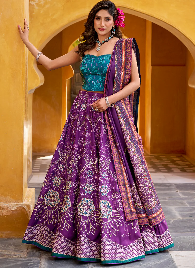 Vaishali Silk Printed With Beads Work Purple Lehenga With Fancy Choli - Image 5