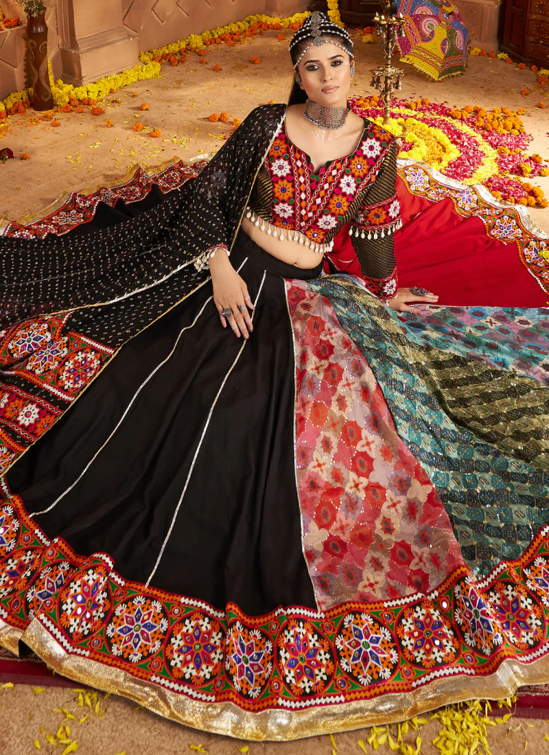 Viscose Rayon Real Mirror Work Multi Color Lehenga Choli For Navratri - Image 3