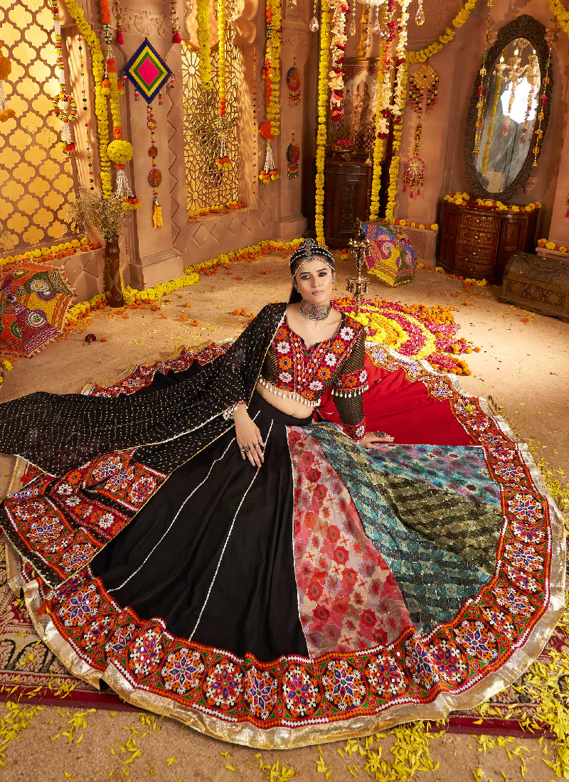 Viscose Rayon Real Mirror Work Multi Color Lehenga Choli For Navratri - Image 4