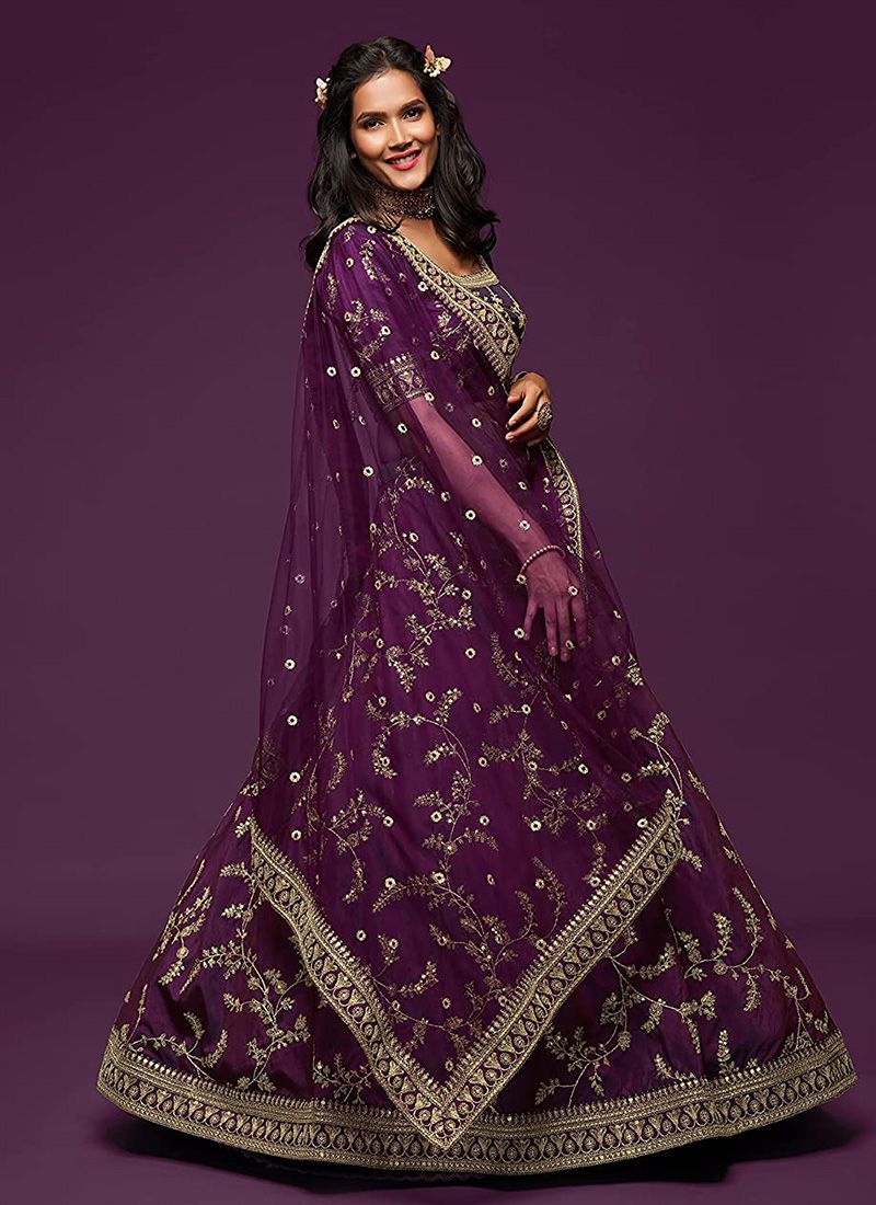 Wedding Purple Bridal Lehenga in Art Silk Fabric - Image 3