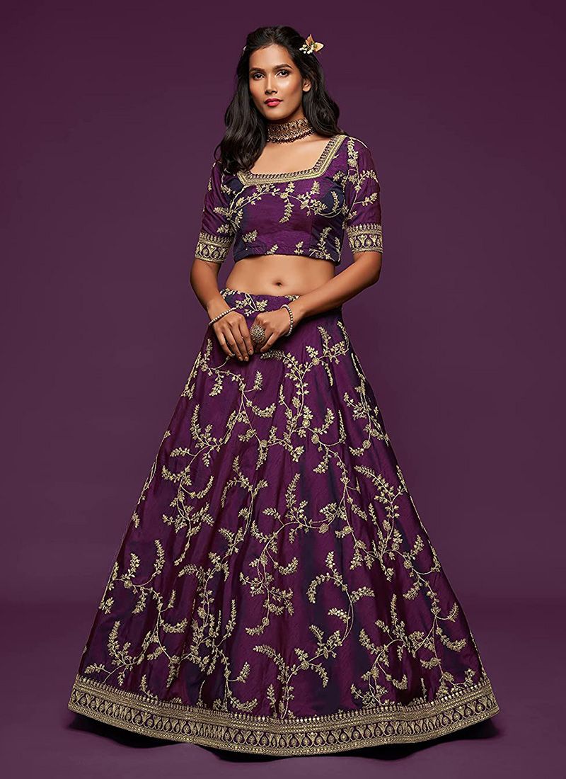 Wedding Purple Bridal Lehenga in Art Silk Fabric - Image 4