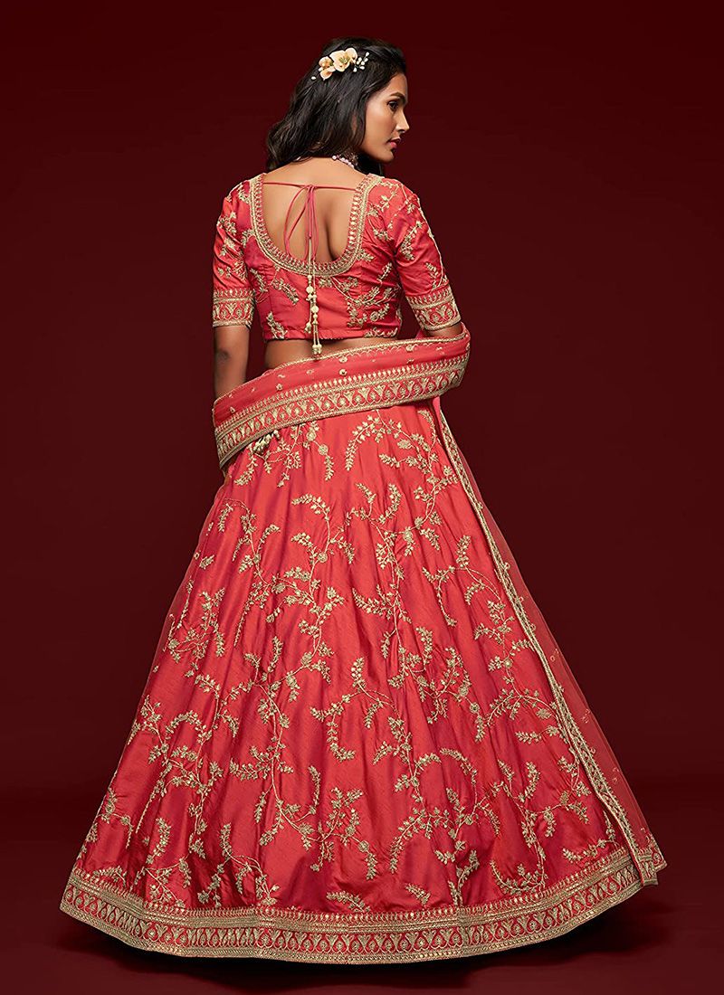 Wedding Red Bridal Lehenga With Embroidery Work - Image 3