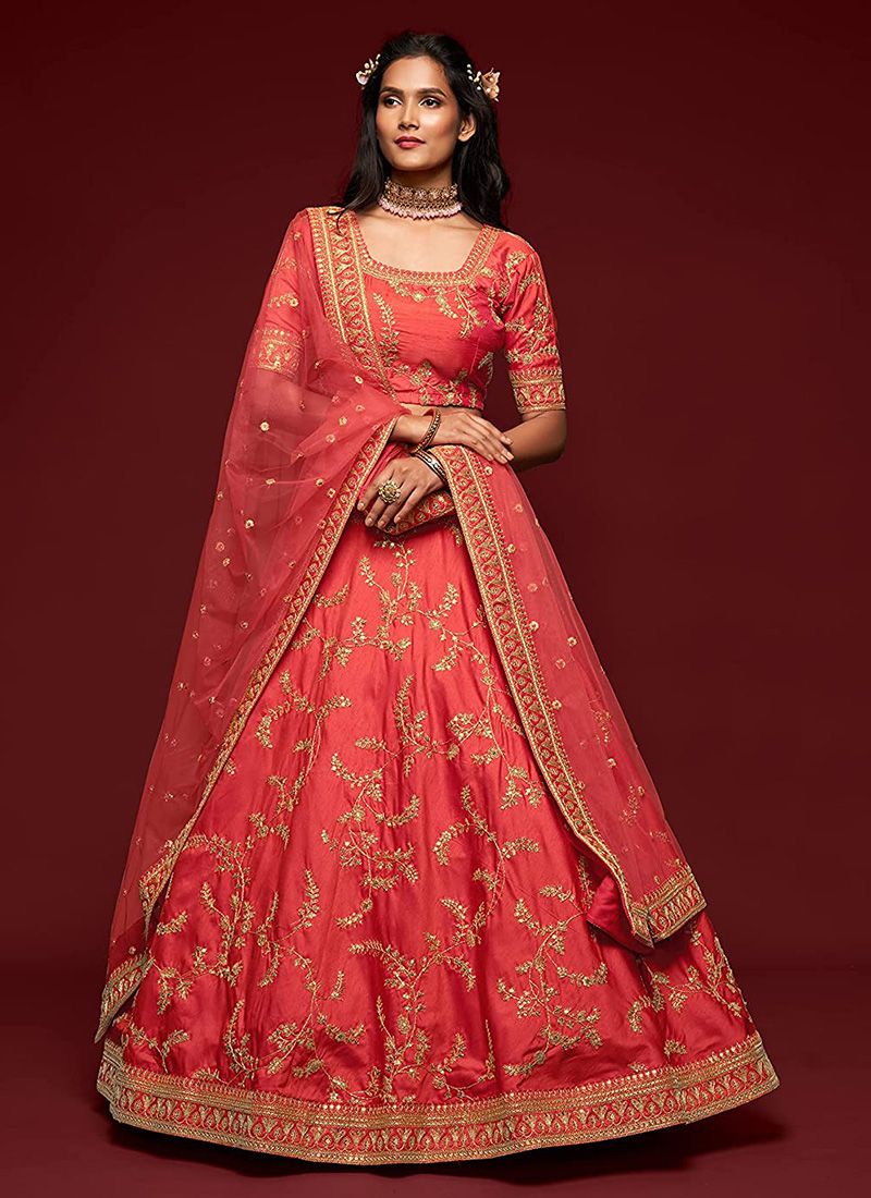 Wedding Red Bridal Lehenga With Embroidery Work - Image 4