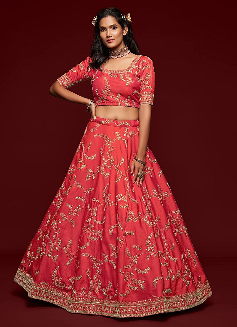 Wedding Red Bridal Lehenga With Embroidery Work - Image 5