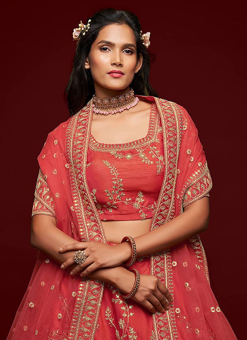 Wedding Red Bridal Lehenga With Embroidery Work - Image 6