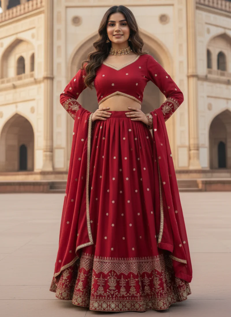 Wonderful Maroon Japan Satin Sequence Embroidered Work Lehenga Choli - Image 2